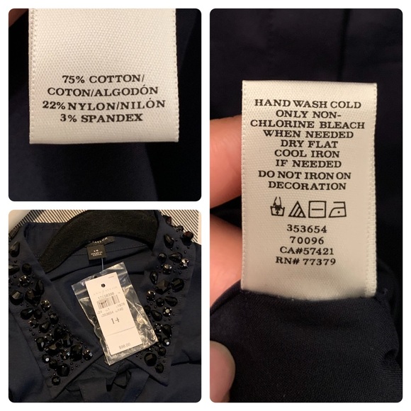 Ann Taylor Jeweled Collar Button Up Navy/Black 14 - Picture 6 of 6